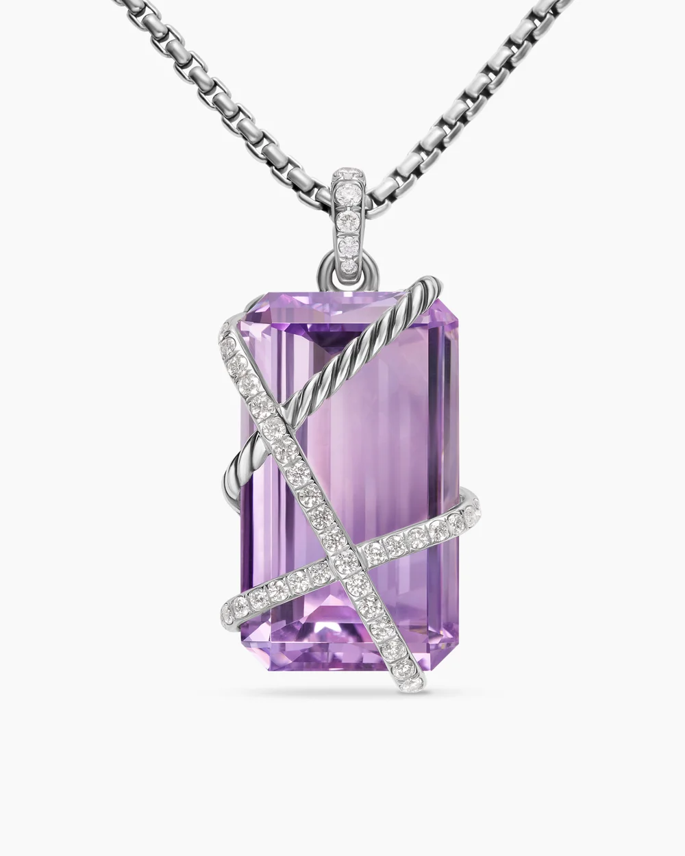 Cable Wrap Amulet Sterling Silver with Lavender Amethyst and Diamonds, 32mm