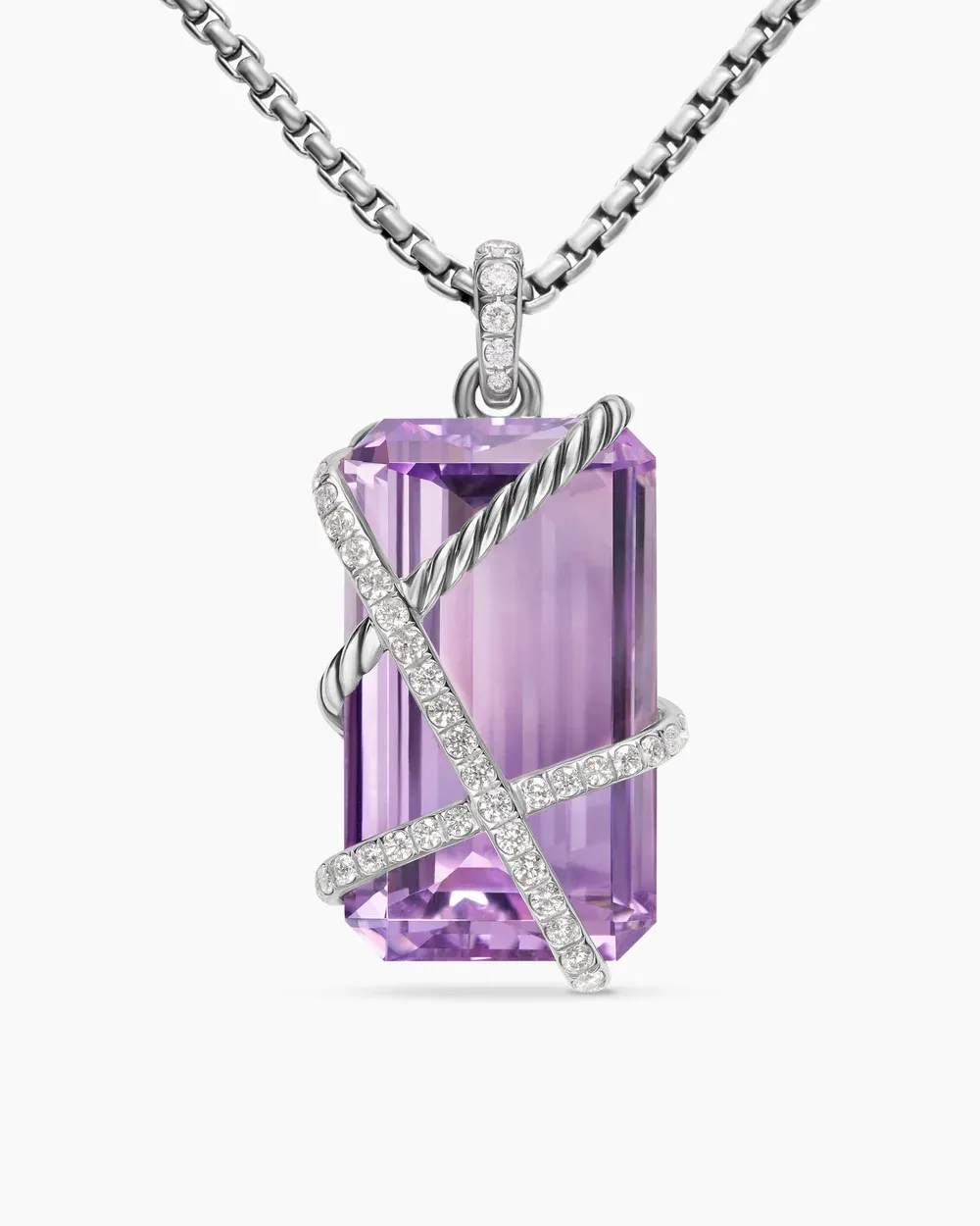 Cable Wrap Amulet Sterling Silver with Lavender Amethyst and Diamonds, 32mm