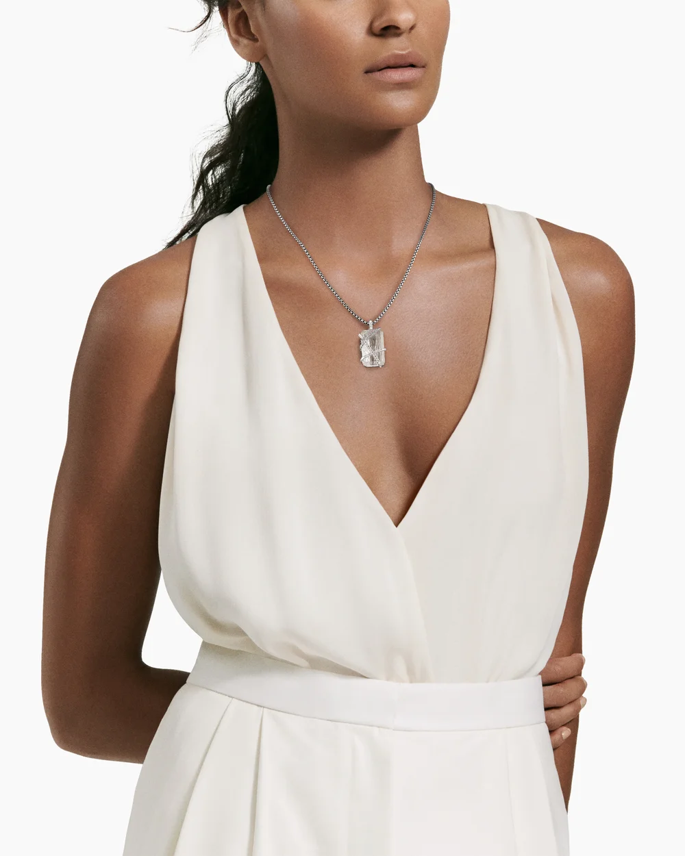 Cable Wrap Amulet Sterling Silver with Crystal and Diamonds, 32mm