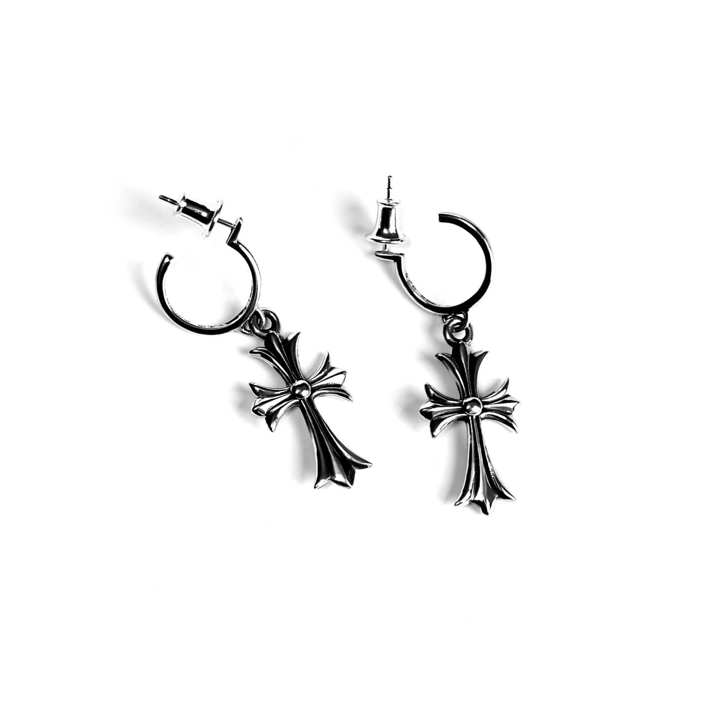 TINY CROSS HOOP EARRING