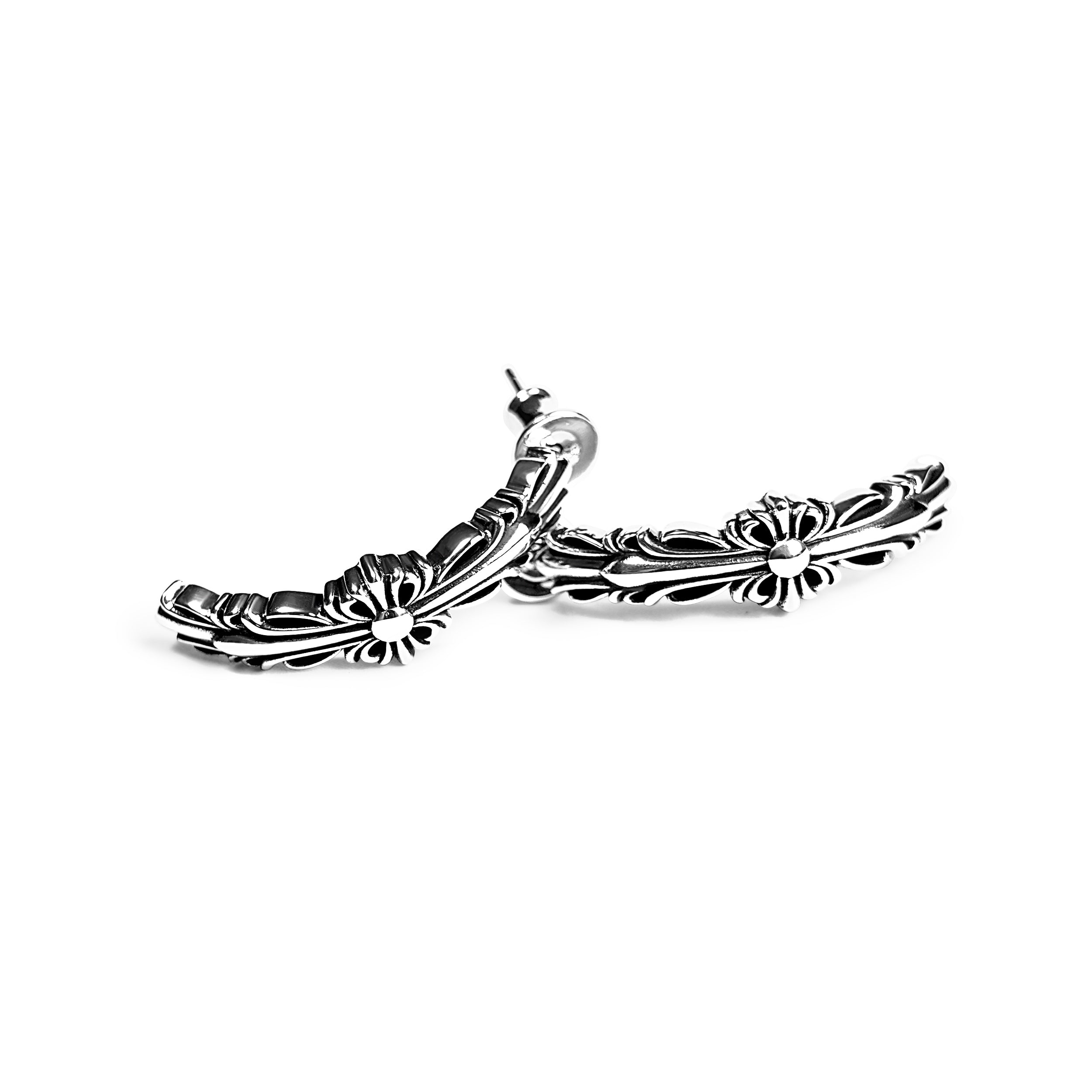 DOUBLE FLORAL CROSS HOOP EARRING