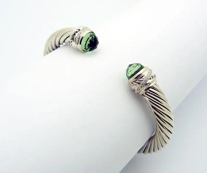 Classic Cable Bracelet Sterling Silver with Prasiolite Diamond Sterling 7 MM