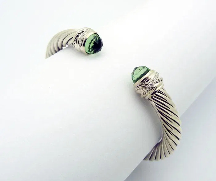 Classic Cable Bracelet Sterling Silver with Prasiolite Diamond Sterling 7 MM
