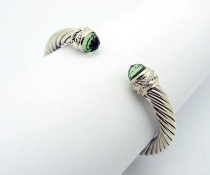 Classic Cable Bracelet Sterling Silver with Prasiolite Diamond Sterling 7 MM