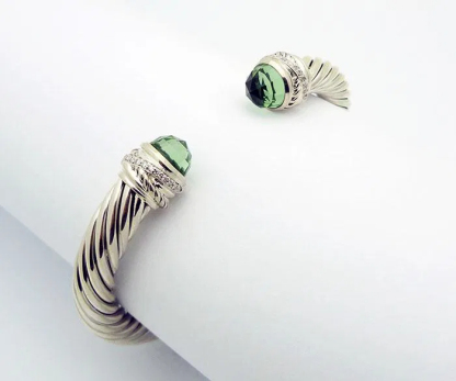 Classic Cable Bracelet Sterling Silver with Prasiolite Diamond Sterling 7 MM