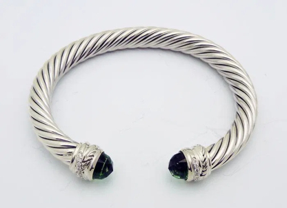 Classic Cable Bracelet Sterling Silver with Prasiolite Diamond Sterling 7 MM
