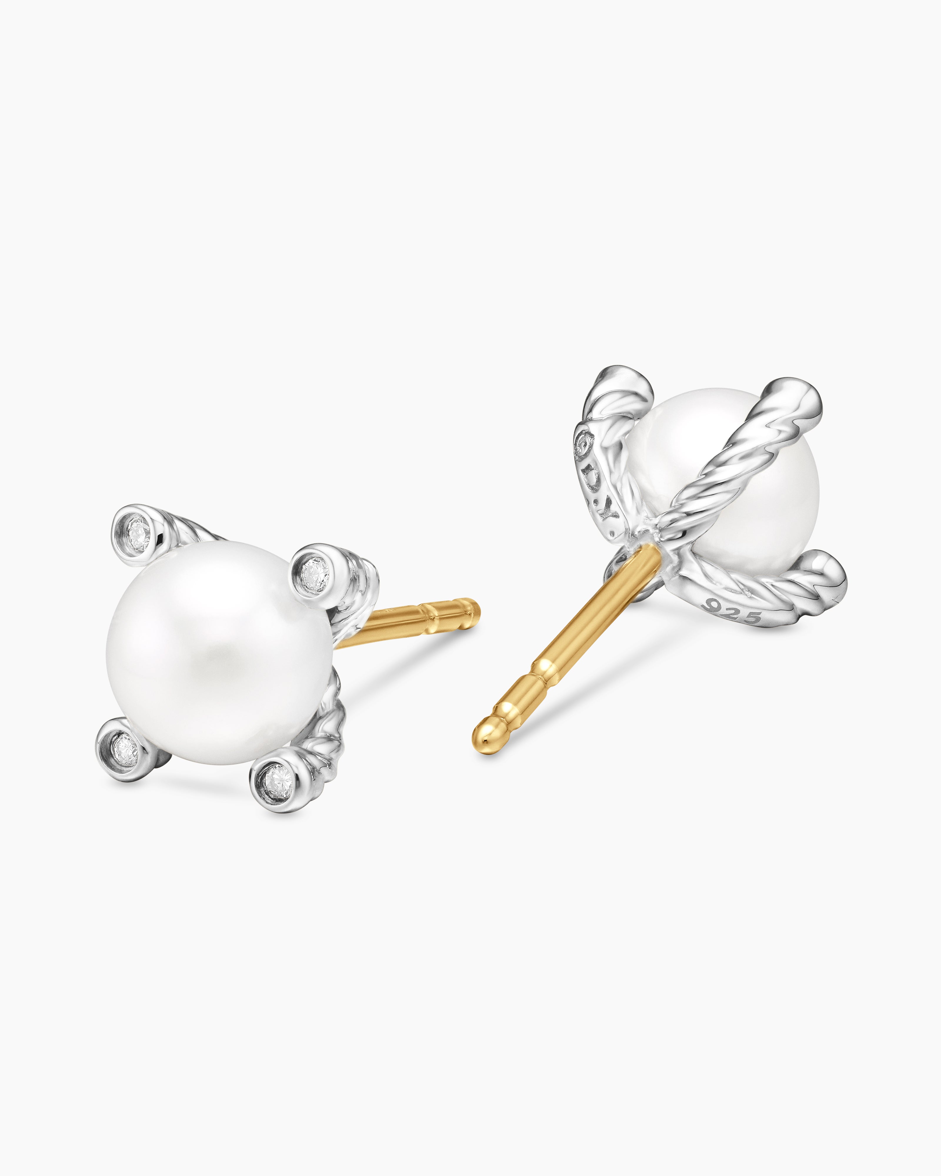 Pearl and Pavé Solari Drop Earrings Sterling Silver with Pearls and Diamonds, 18.4mm