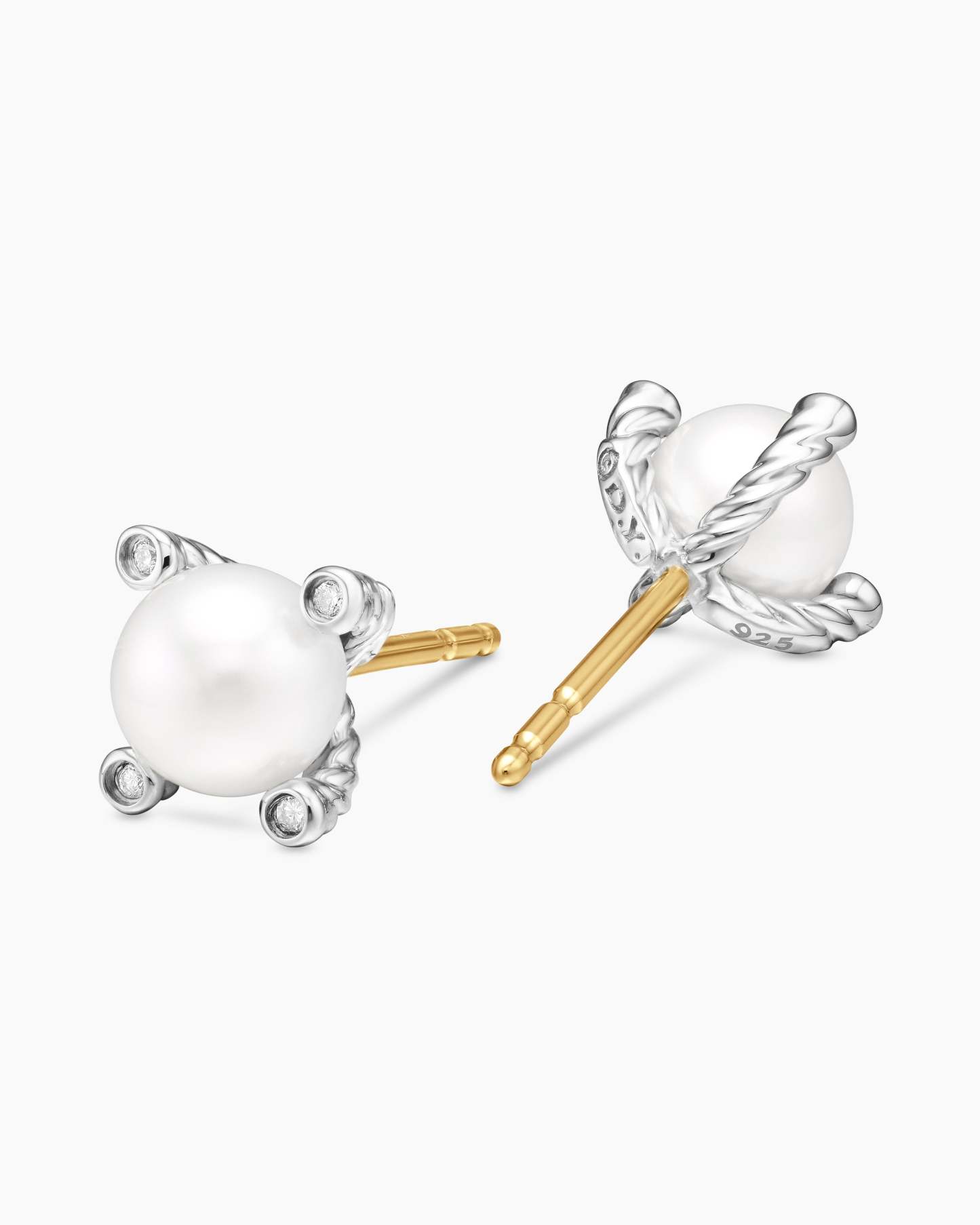 Pearl and Pavé Solari Drop Earrings Sterling Silver with Pearls and Diamonds, 18.4mm