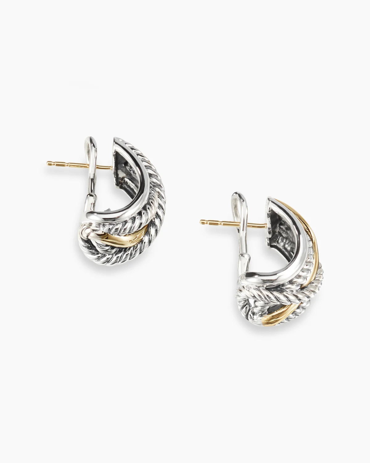 Crossover Shrimp Earrings Sterling Silver with 14K Yellow Gold, 23mm