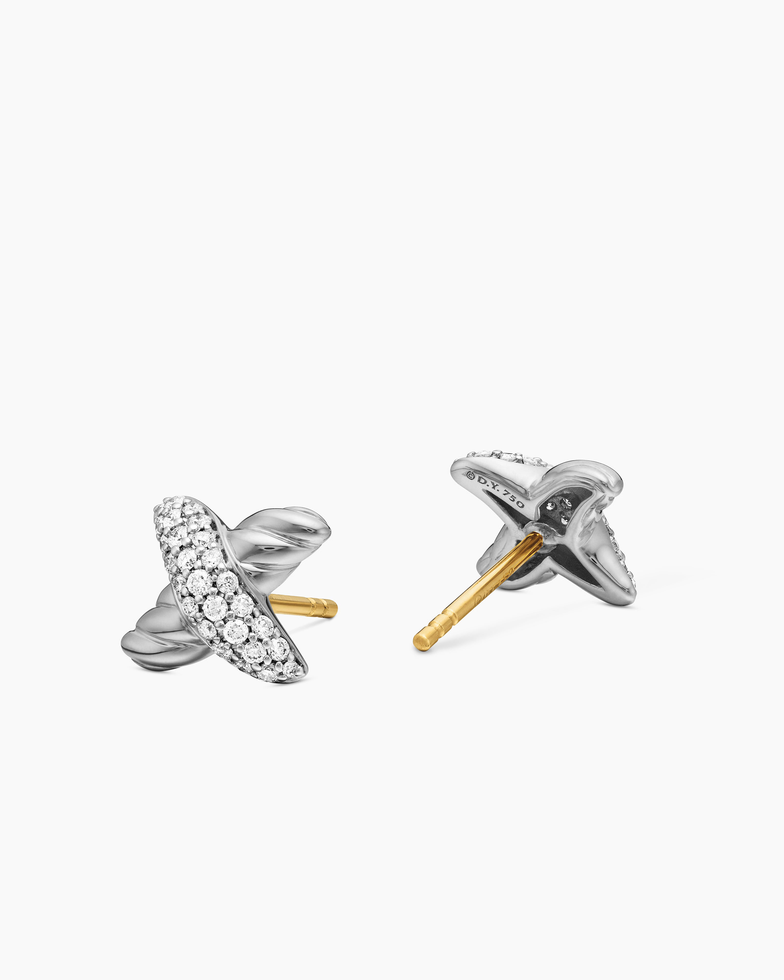 Petite X Stud Earrings Sterling silver with Diamonds, 8.4mm