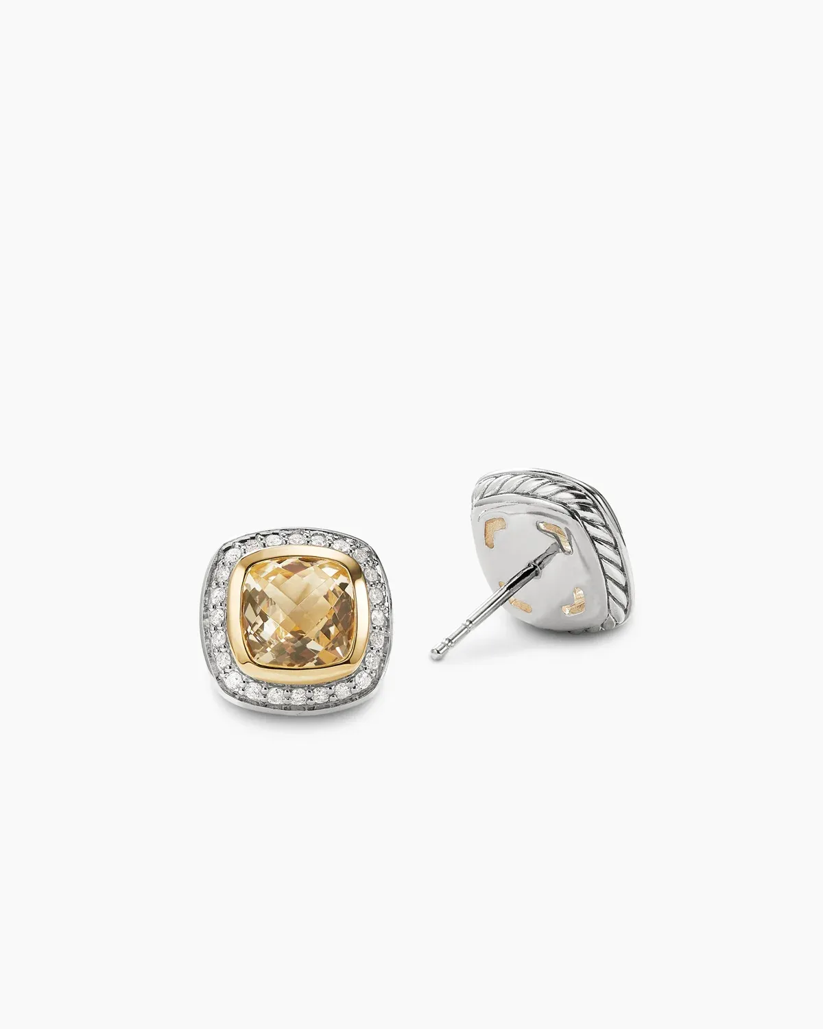 Albion庐 Stud Earrings Sterling Silver with 18K Yellow Gold, Champagne Citrine and Diamonds, 7mm