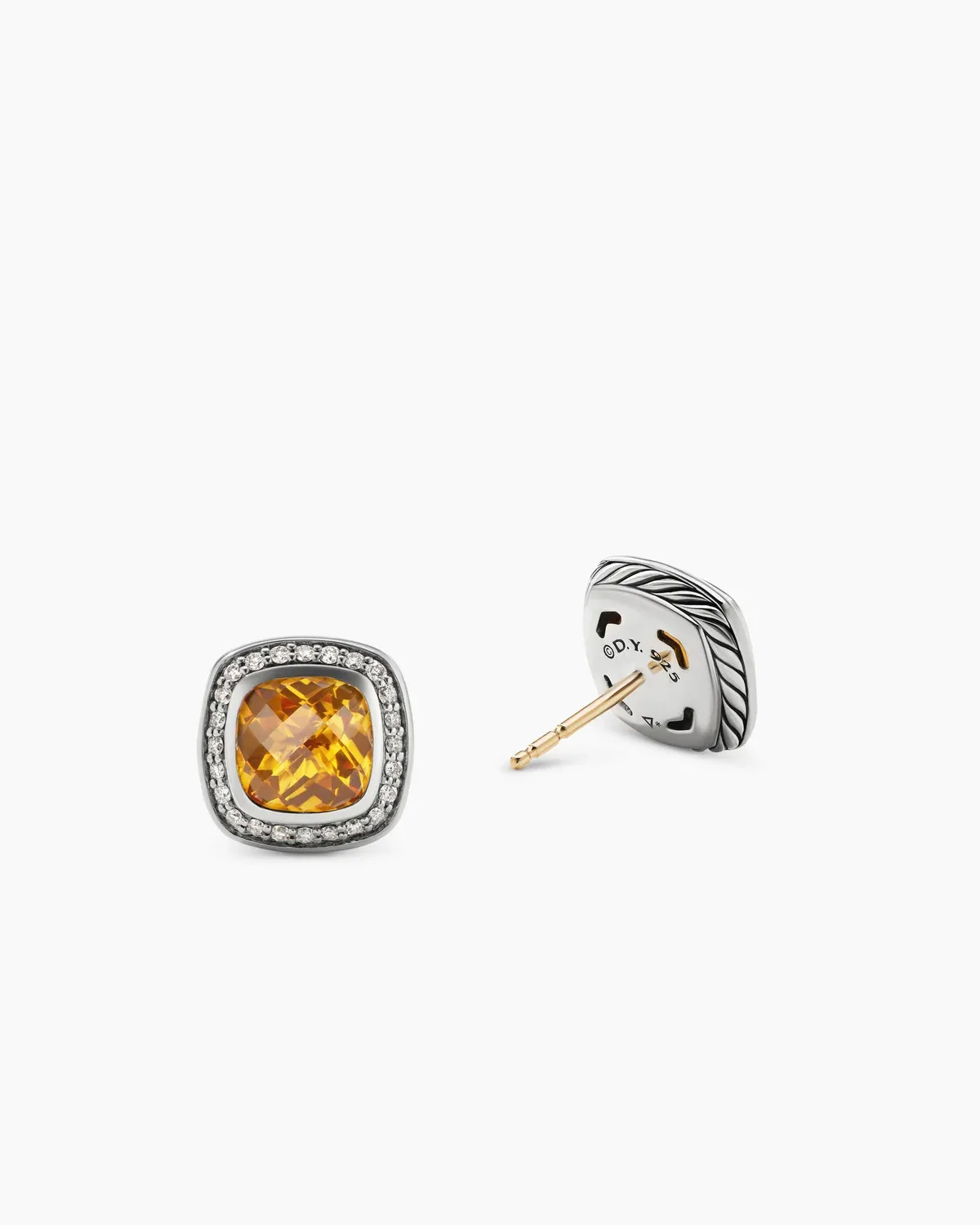 Albion庐 Stud Earrings Sterling Silver with Citrine and Diamonds, 7mm