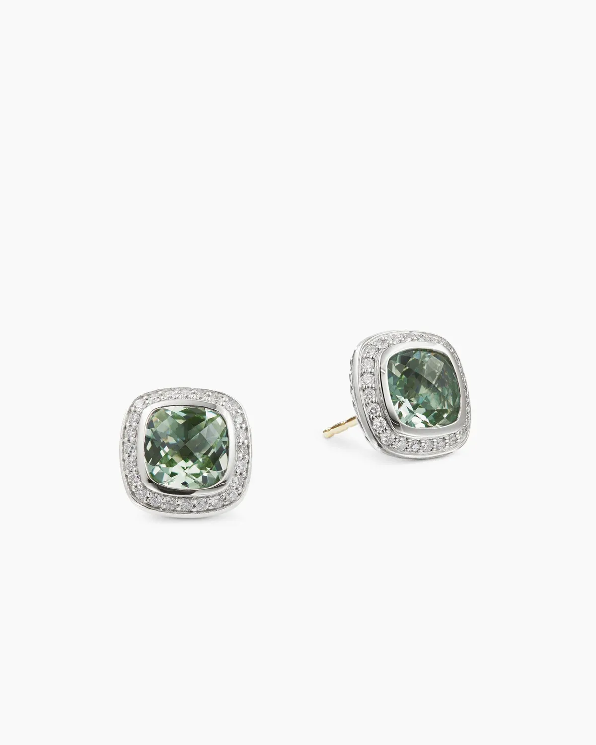 Albion庐 Stud Earrings Sterling Silver with Prasiolite and Diamonds, 7mm