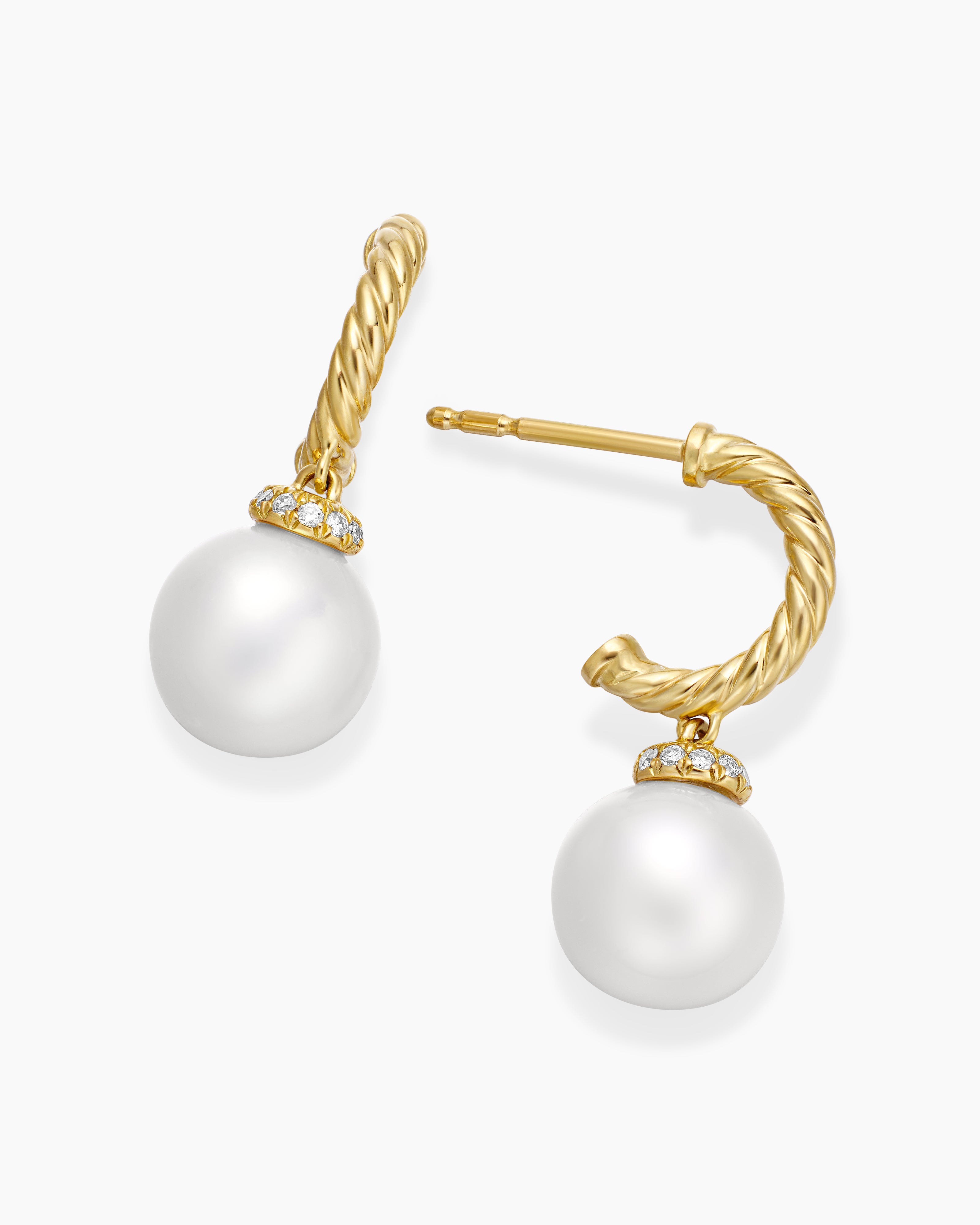 Solari Drop Earrings 18K Yellow Gold with Pearls and Diamonds, 22mm