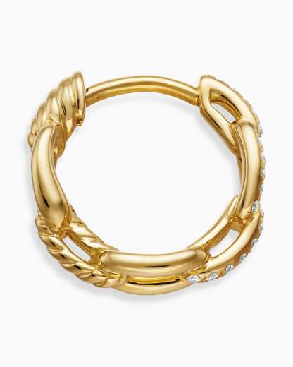 Stax Chain Link Huggie Hoop Earrings 18K Yellow Gold with Diamonds, 12.5mm