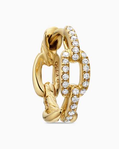 Stax Chain Link Huggie Hoop Earrings 18K Yellow Gold with Diamonds, 12.5mm