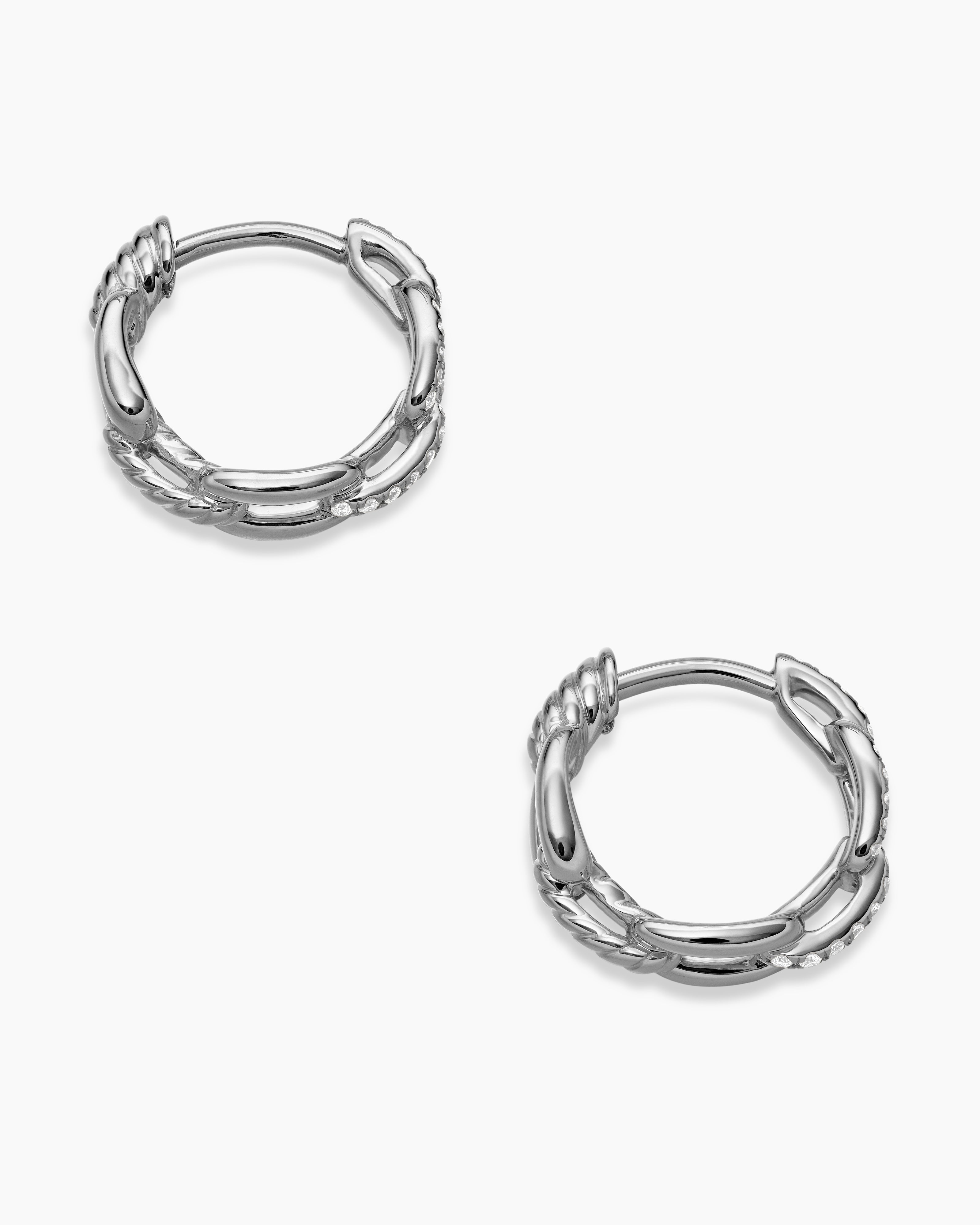 Stax Chain Link Huggie Hoop Earrings 18K White Gold with Diamonds, 24mm