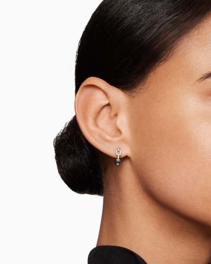 Stax Chain Link Huggie Hoop Earrings 18K White Gold with Diamonds, 24mm