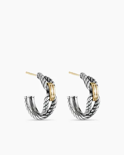 Cable Loop Hoop Earrings Sterling Silver with 18K Yellow Gold, 22mm