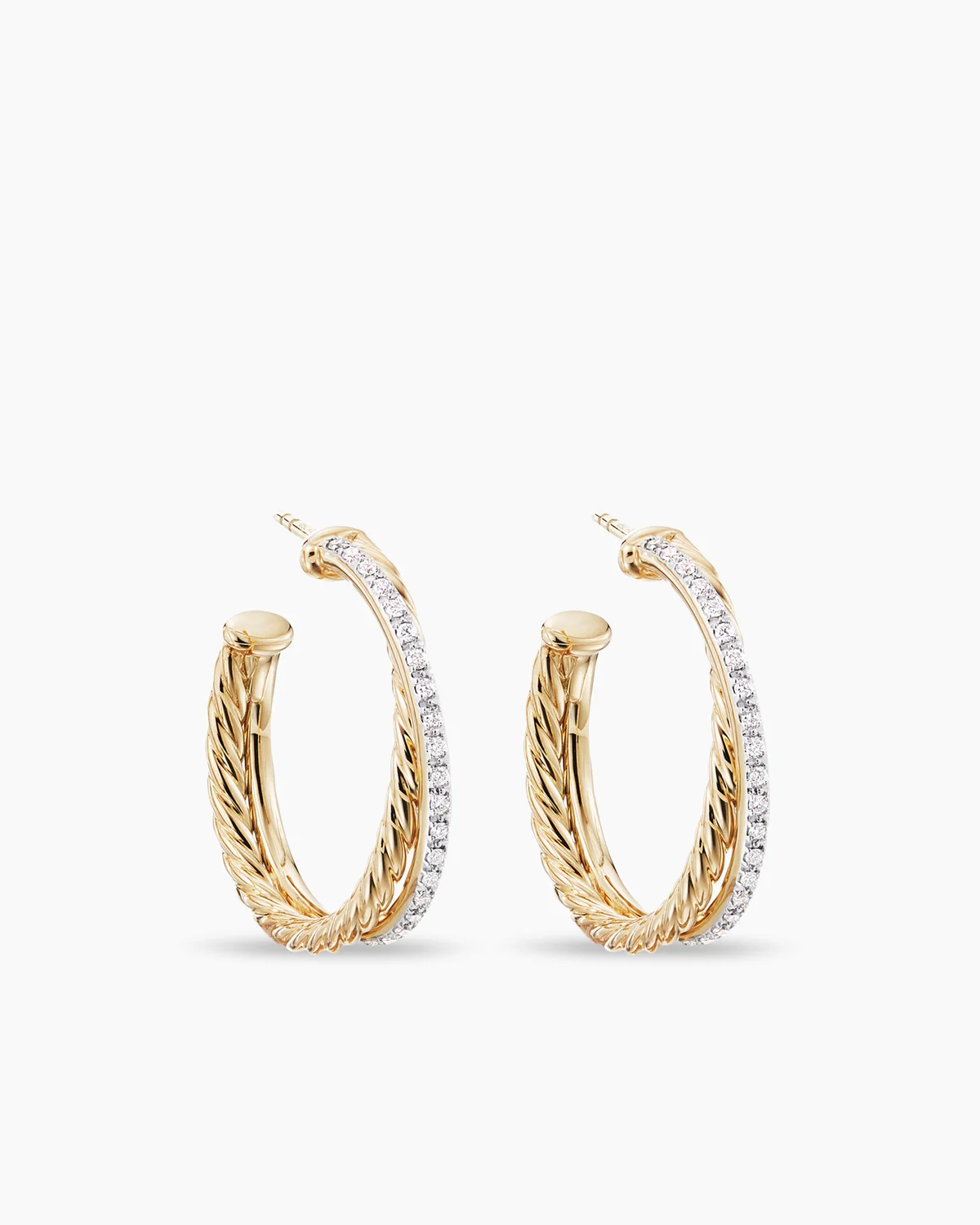Crossover Hoop Earrings 18K Yellow Gold with Diamonds, 26.5mm