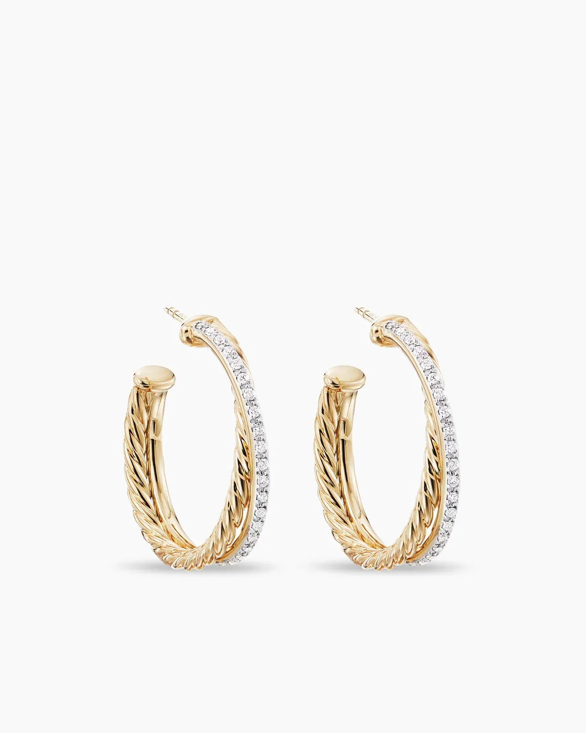 Crossover Hoop Earrings 18K Yellow Gold with Diamonds, 26.5mm