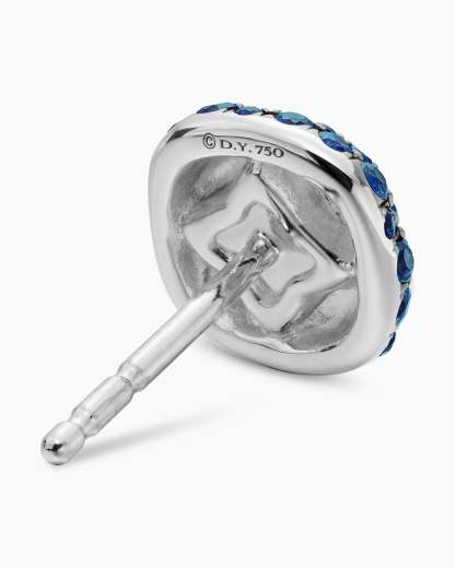 Cushion Stud Earrings 18K White Gold with Pavé Sapphires, 8mm