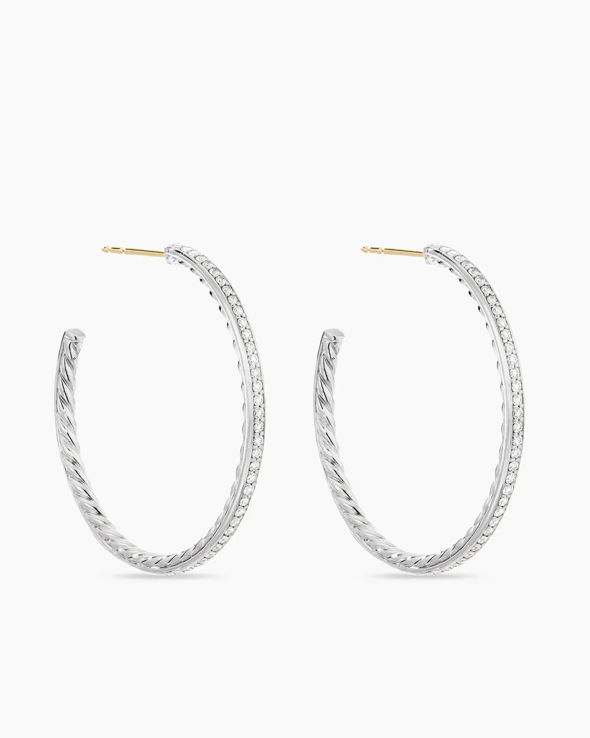 Pav茅 Hoop Earrings Sterling Silver with Diamonds, 38mm