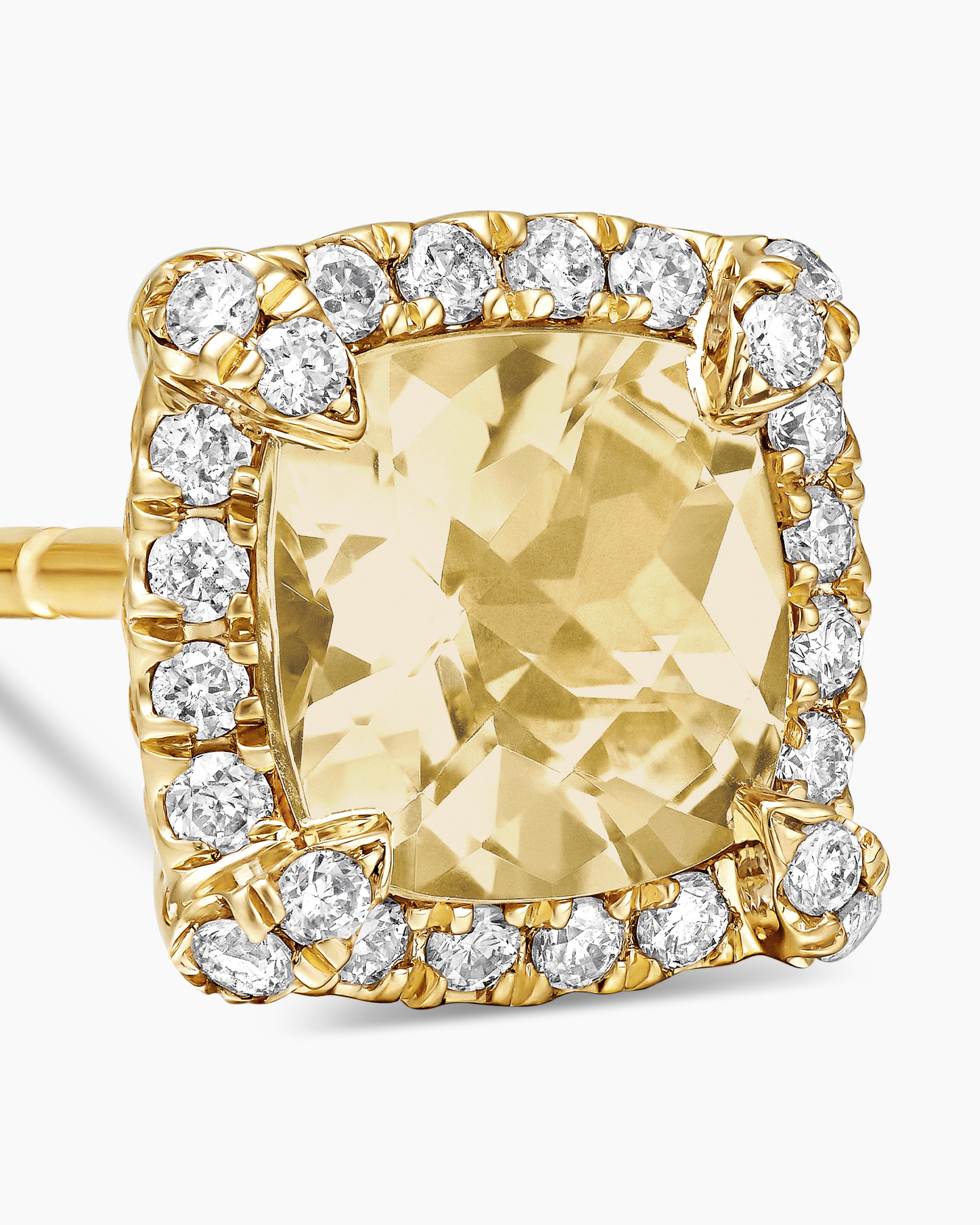 Petite Chatelaine® Pavé Bezel Stud Earrings 18K Yellow Gold with Champagne Citrine and Diamonds, 5mm