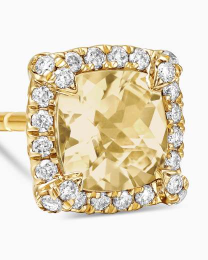 Petite Chatelaine® Pavé Bezel Stud Earrings 18K Yellow Gold with Champagne Citrine and Diamonds, 5mm