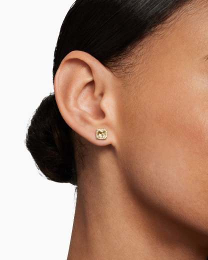 Petite Chatelaine® Pavé Bezel Stud Earrings 18K Yellow Gold with Champagne Citrine and Diamonds, 5mm
