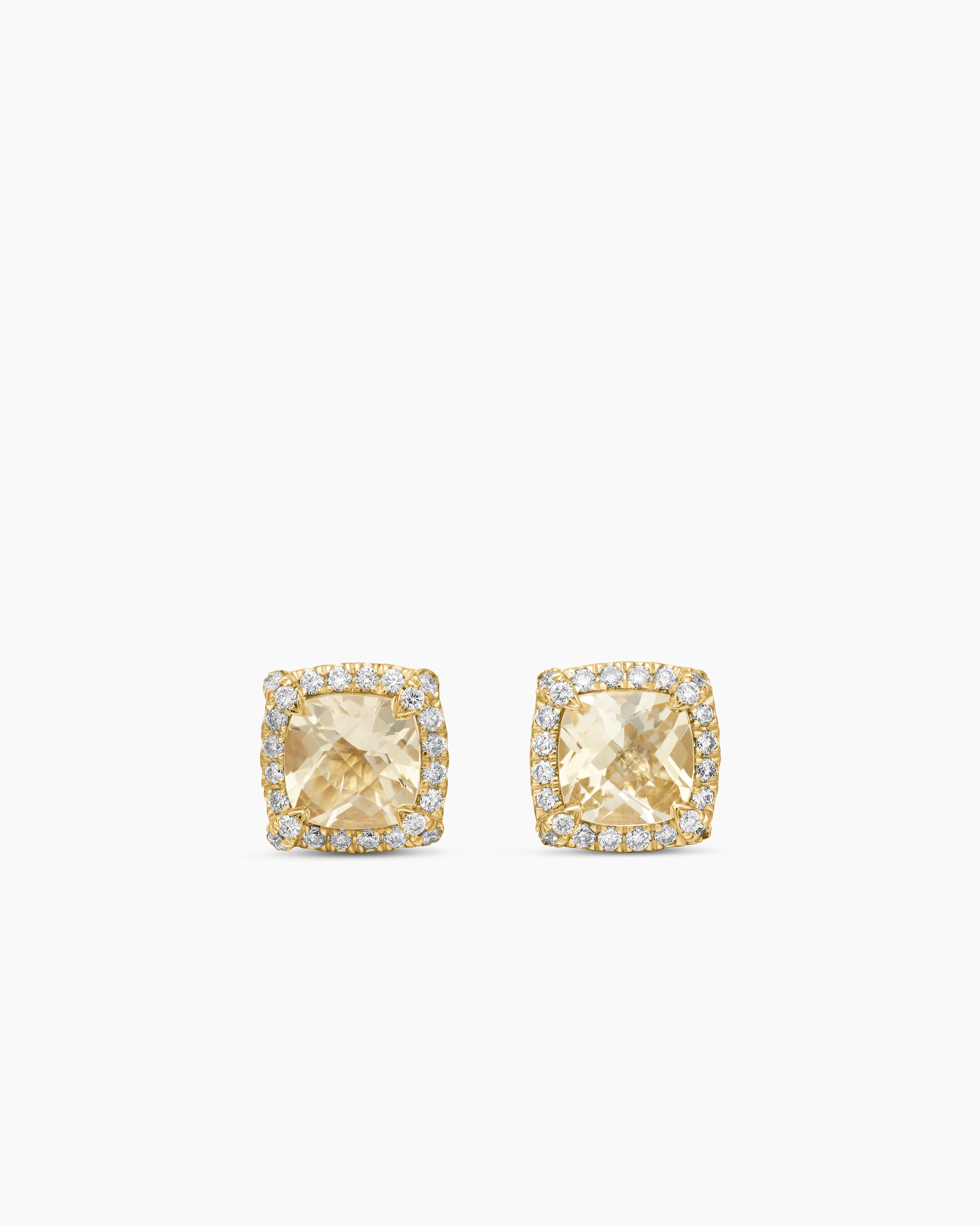 Petite Chatelaine® Pavé Bezel Stud Earrings 18K Yellow Gold with Champagne Citrine and Diamonds, 5mm