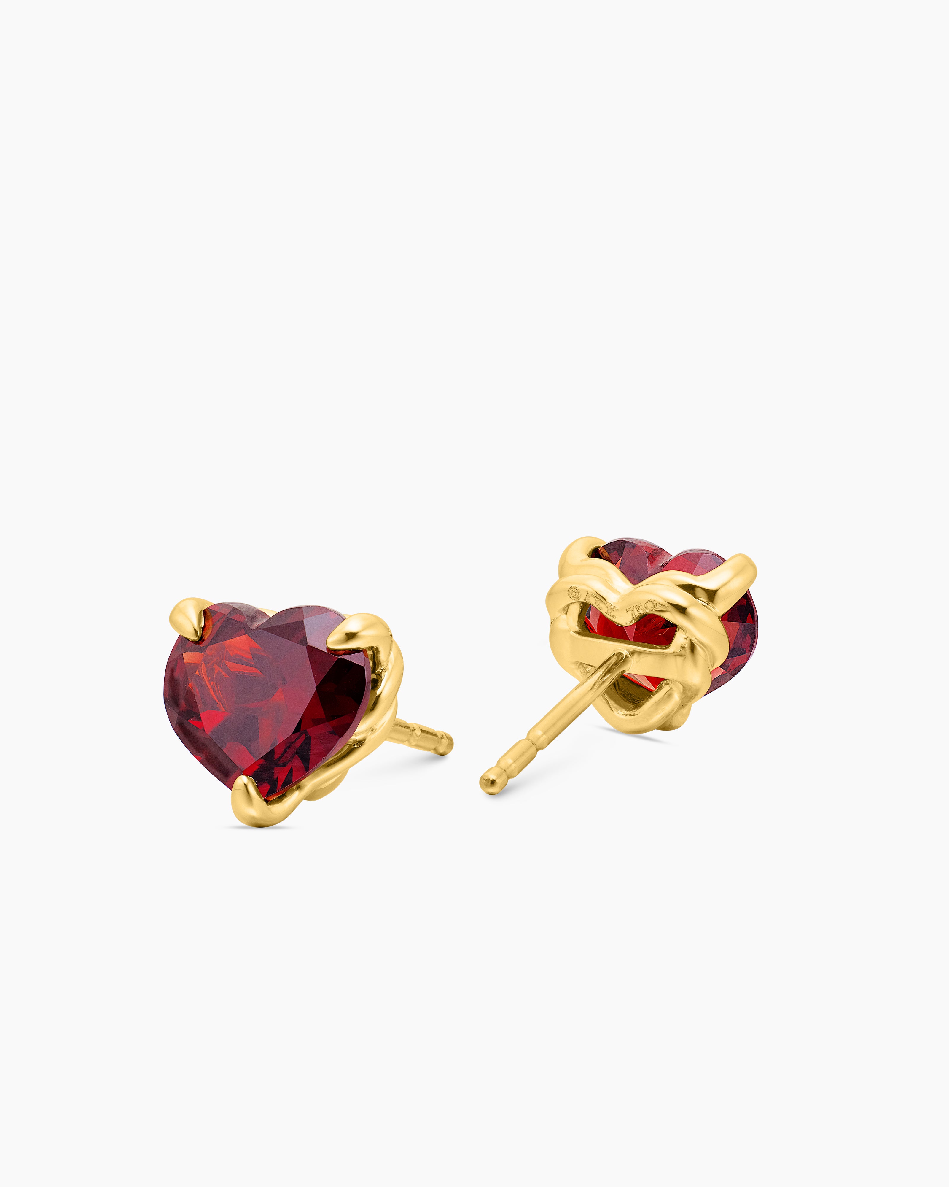 Chatelaine® Heart Stud Earrings 18K Yellow Gold with Garnet, 8mm