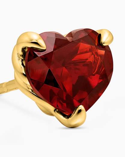 Chatelaine® Heart Stud Earrings 18K Yellow Gold with Garnet, 8mm