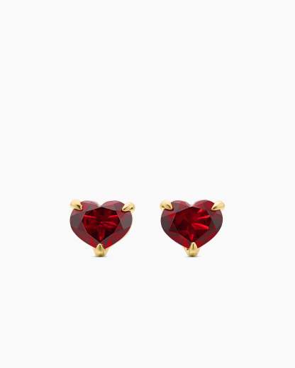 Chatelaine® Heart Stud Earrings 18K Yellow Gold with Garnet, 8mm