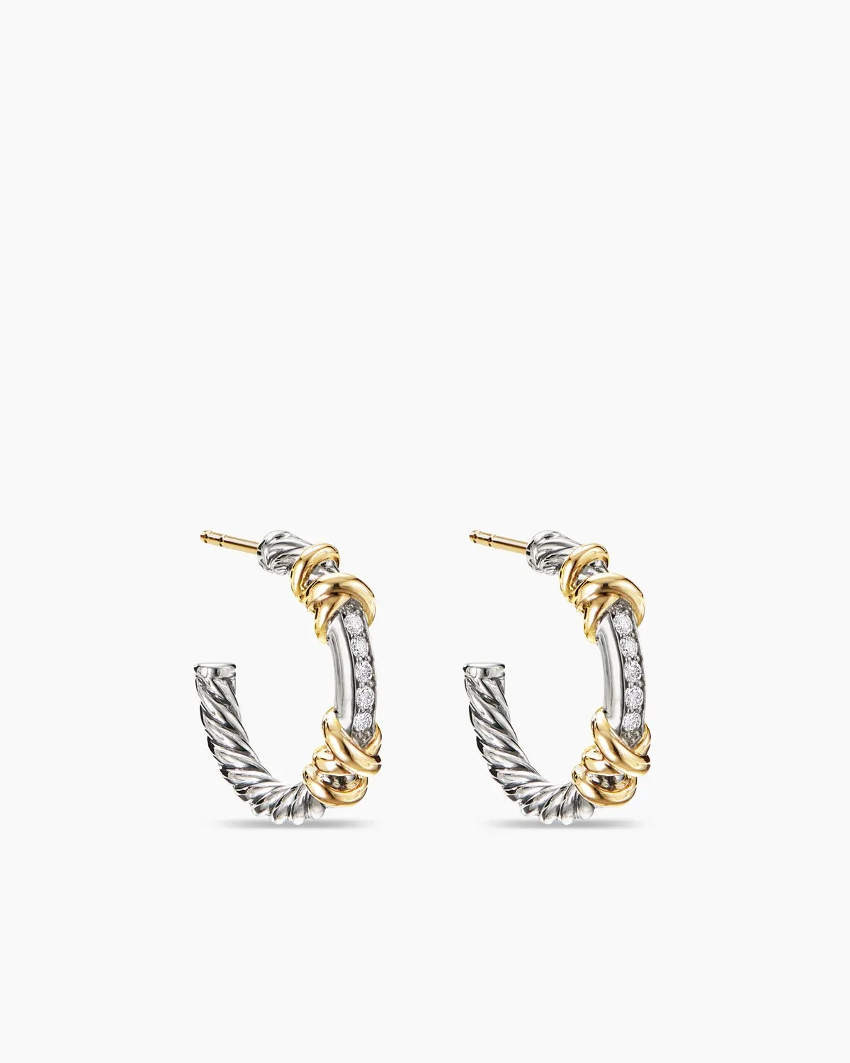 Petite Helena Wrap Hoop Earrings Sterling Silver with 18K Yellow Gold and Diamonds, 3/4in