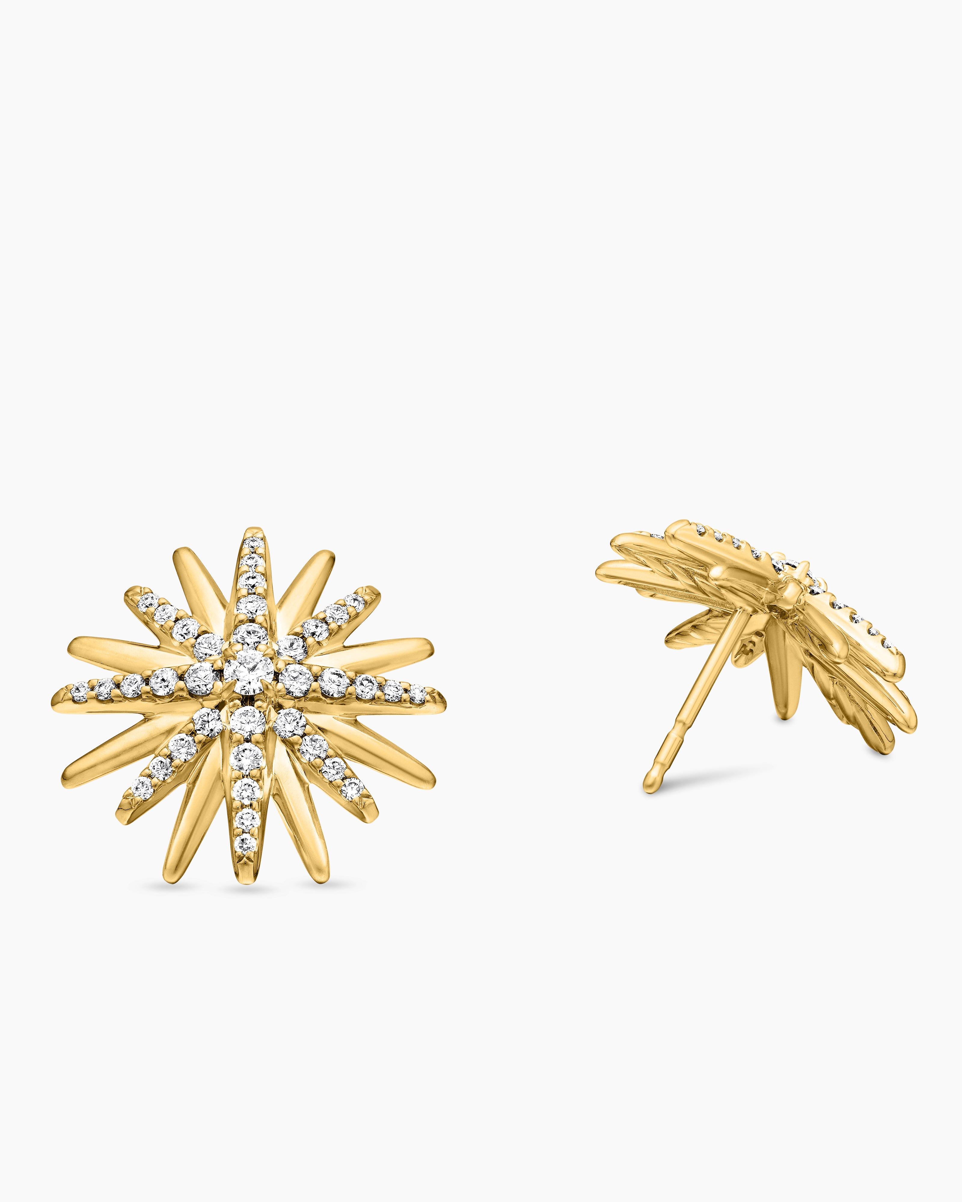 Starburst Stud Earrings 18K Yellow Gold with Diamonds, 19mm