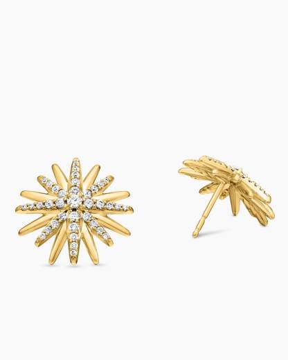 Starburst Stud Earrings 18K Yellow Gold with Diamonds, 19mm