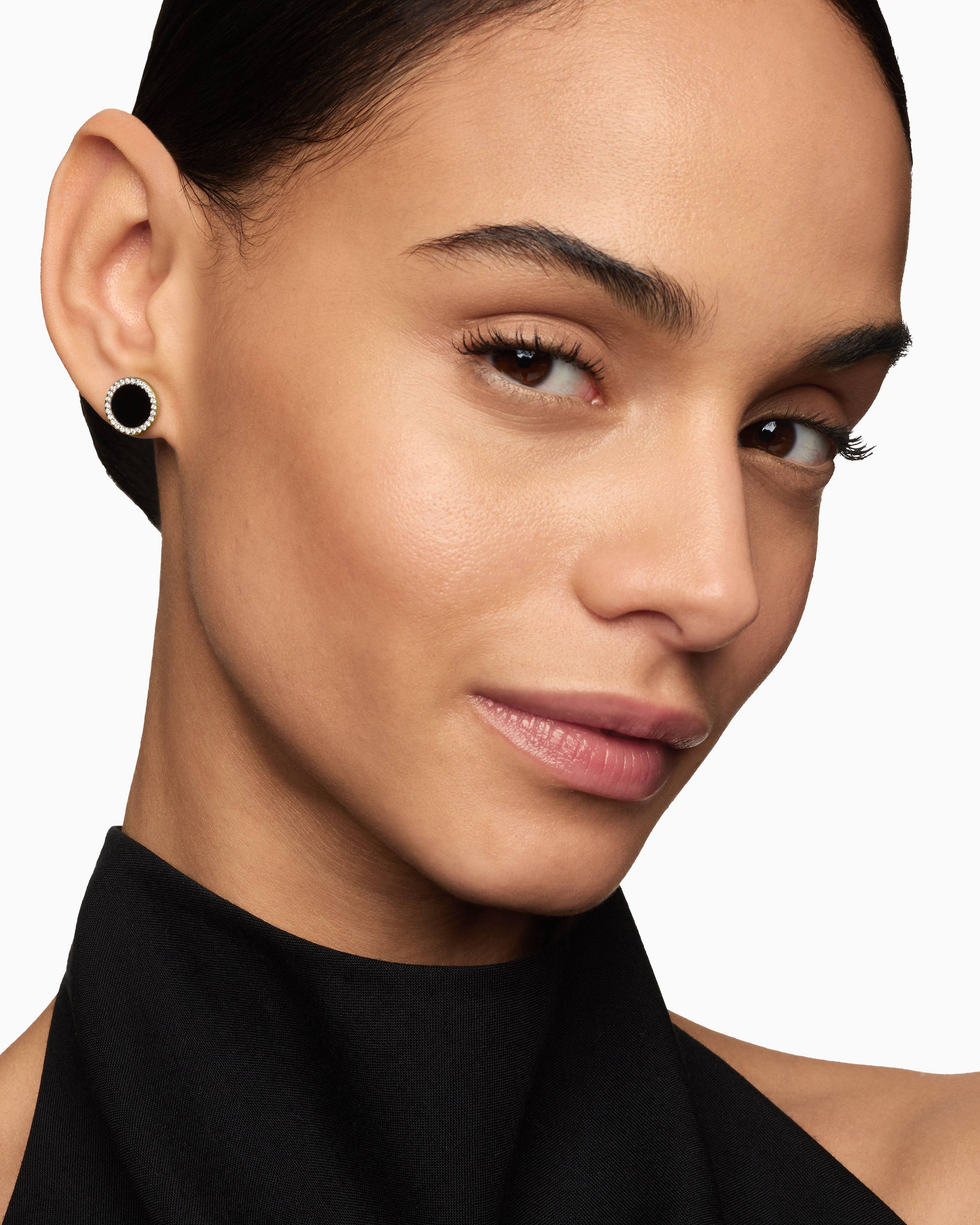 Petite DY Elements® Stud Earrings 18K Yellow Gold with Black Onyx and Diamonds, 14mm