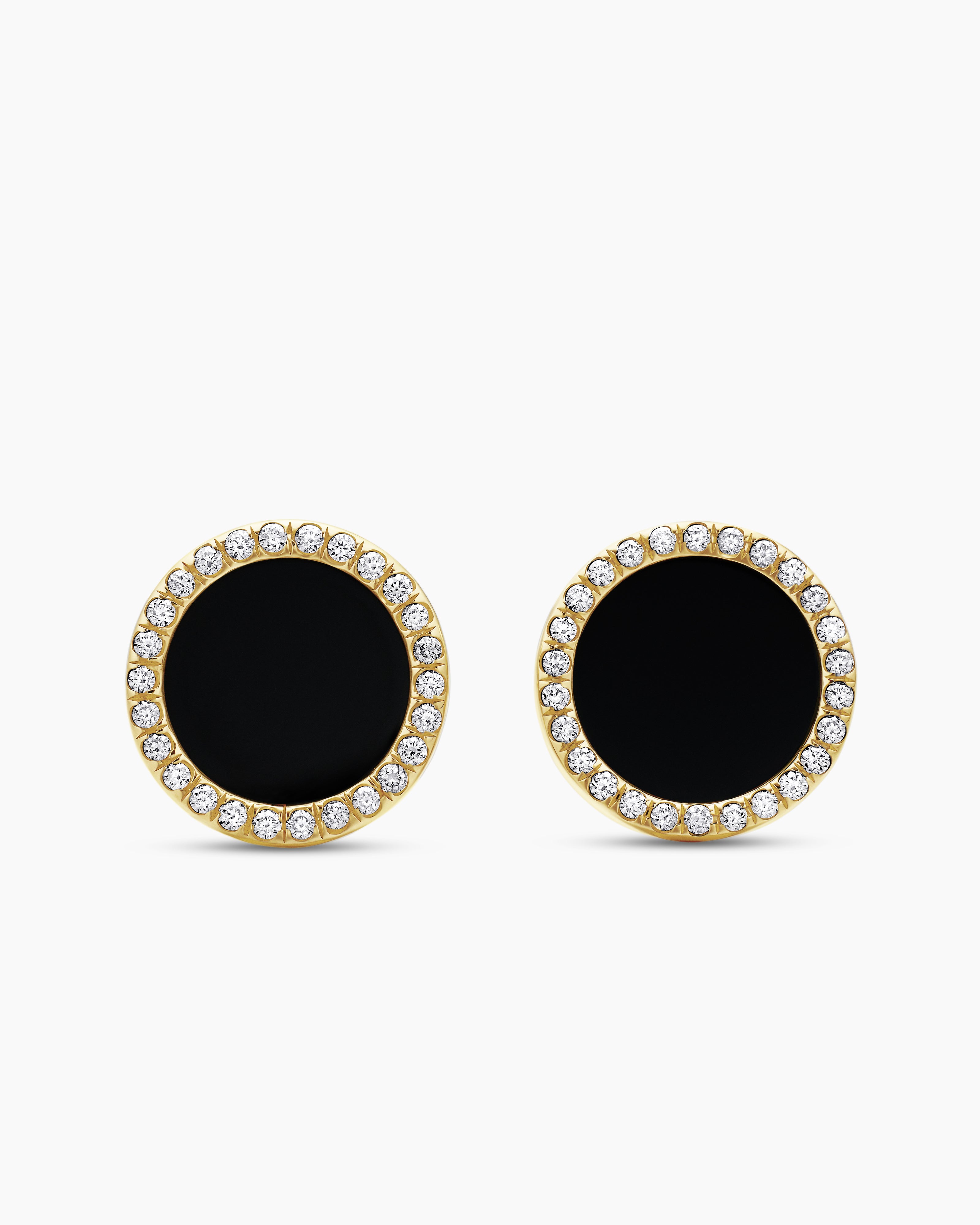 Petite DY Elements® Stud Earrings 18K Yellow Gold with Black Onyx and Diamonds, 14mm