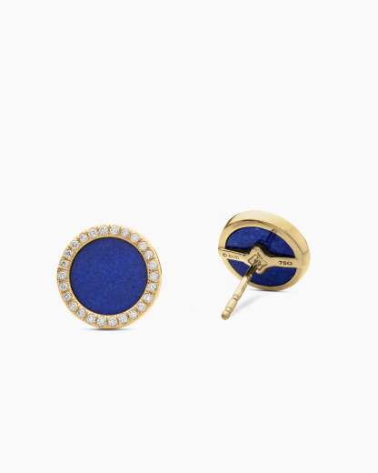 Petite DY Elements® Stud Earrings 18K Yellow Gold with Lapis and Diamonds, 14mm