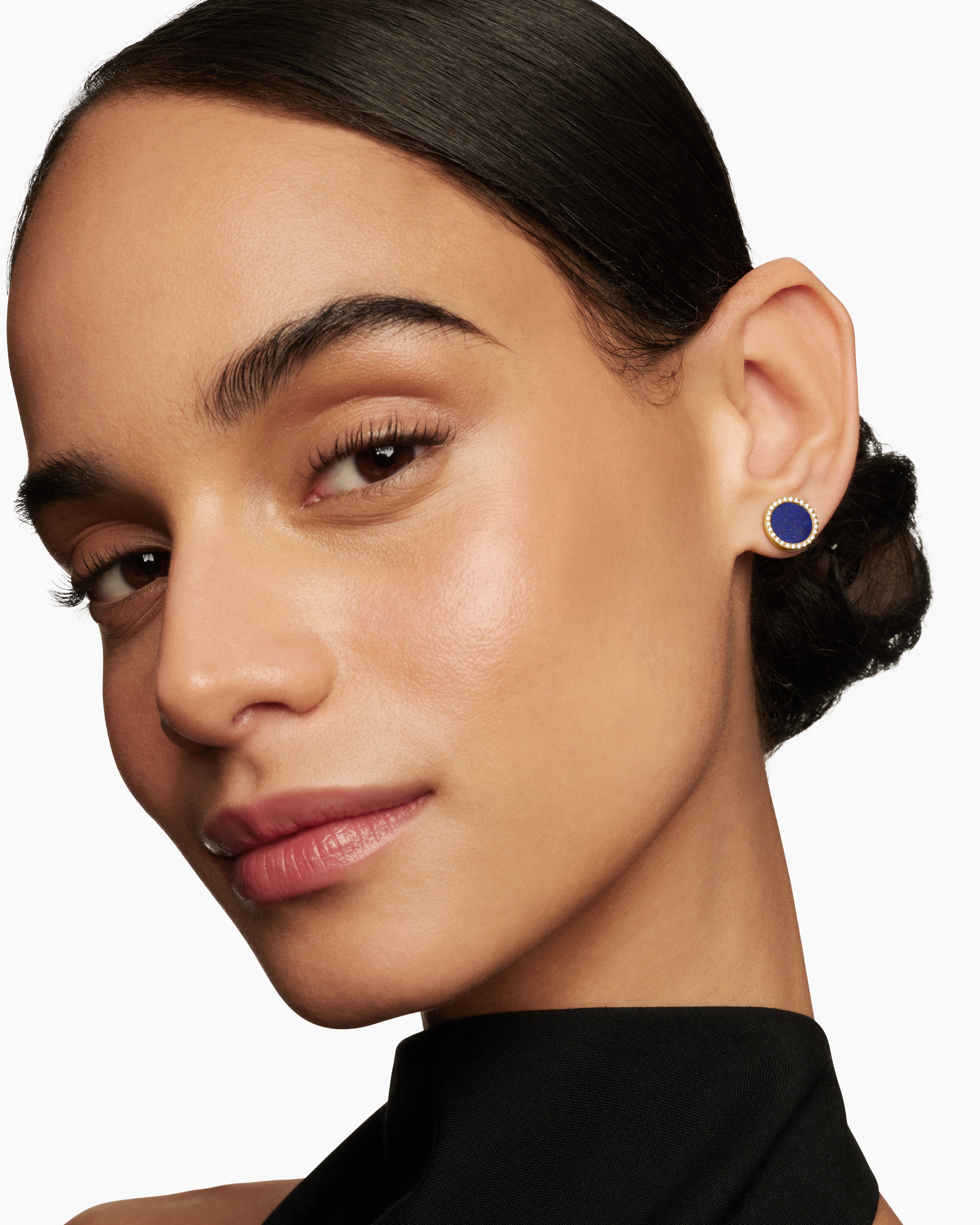 Petite DY Elements® Stud Earrings 18K Yellow Gold with Lapis and Diamonds, 14mm