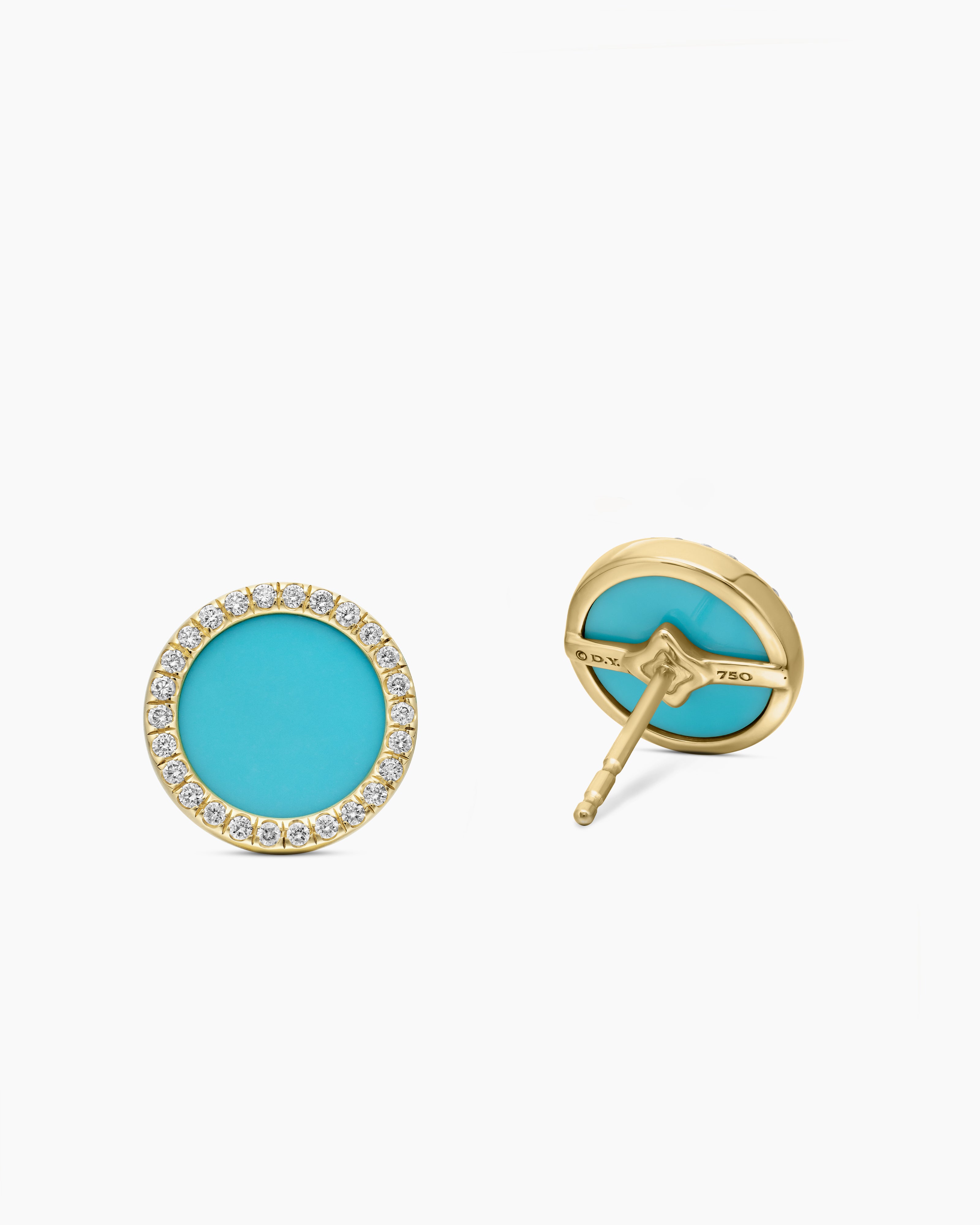 Petite DY Elements® Stud Earrings 18K Yellow Gold with Turquoise and Diamonds, 11mm
