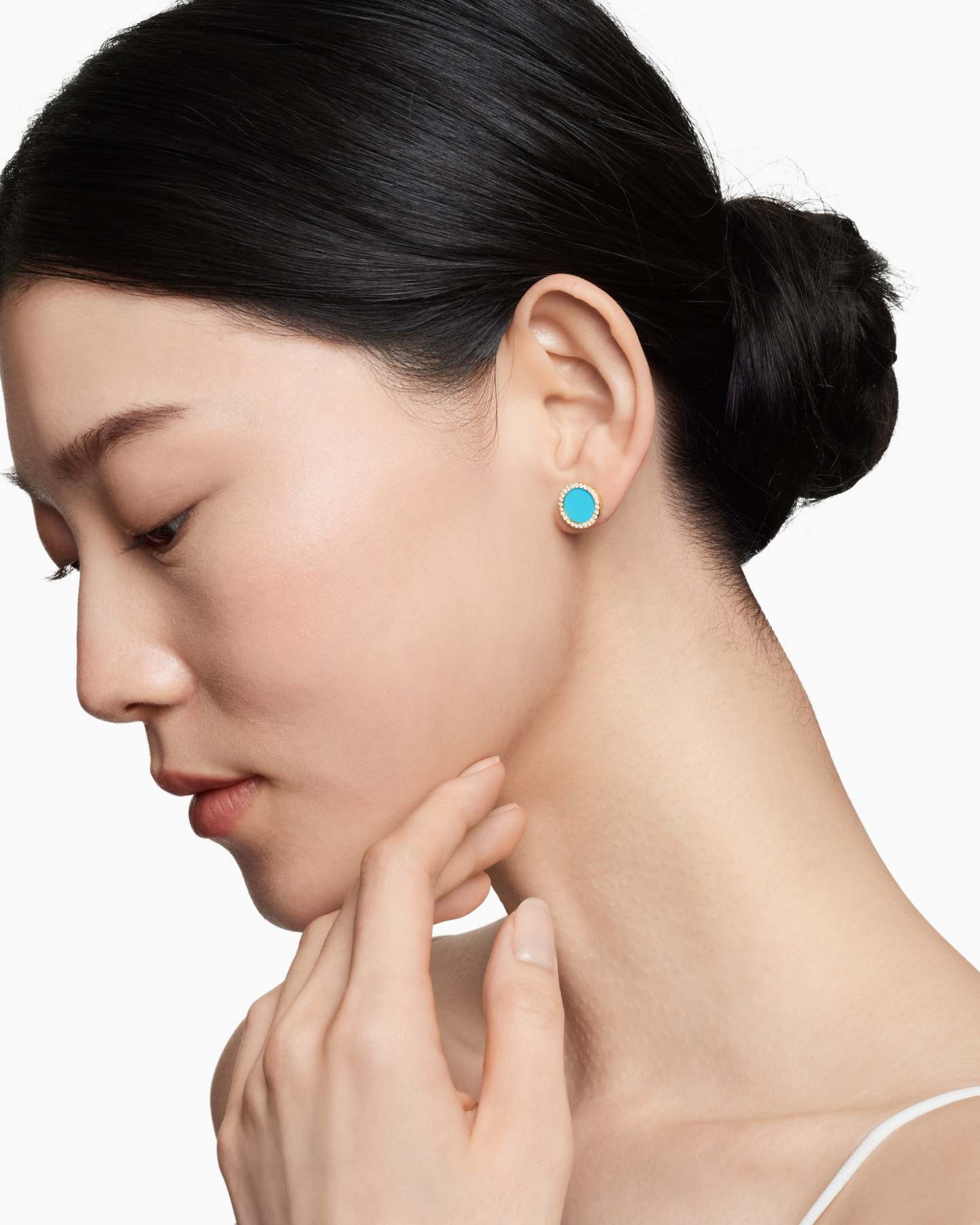 Petite DY Elements® Stud Earrings 18K Yellow Gold with Turquoise and Diamonds, 11mm