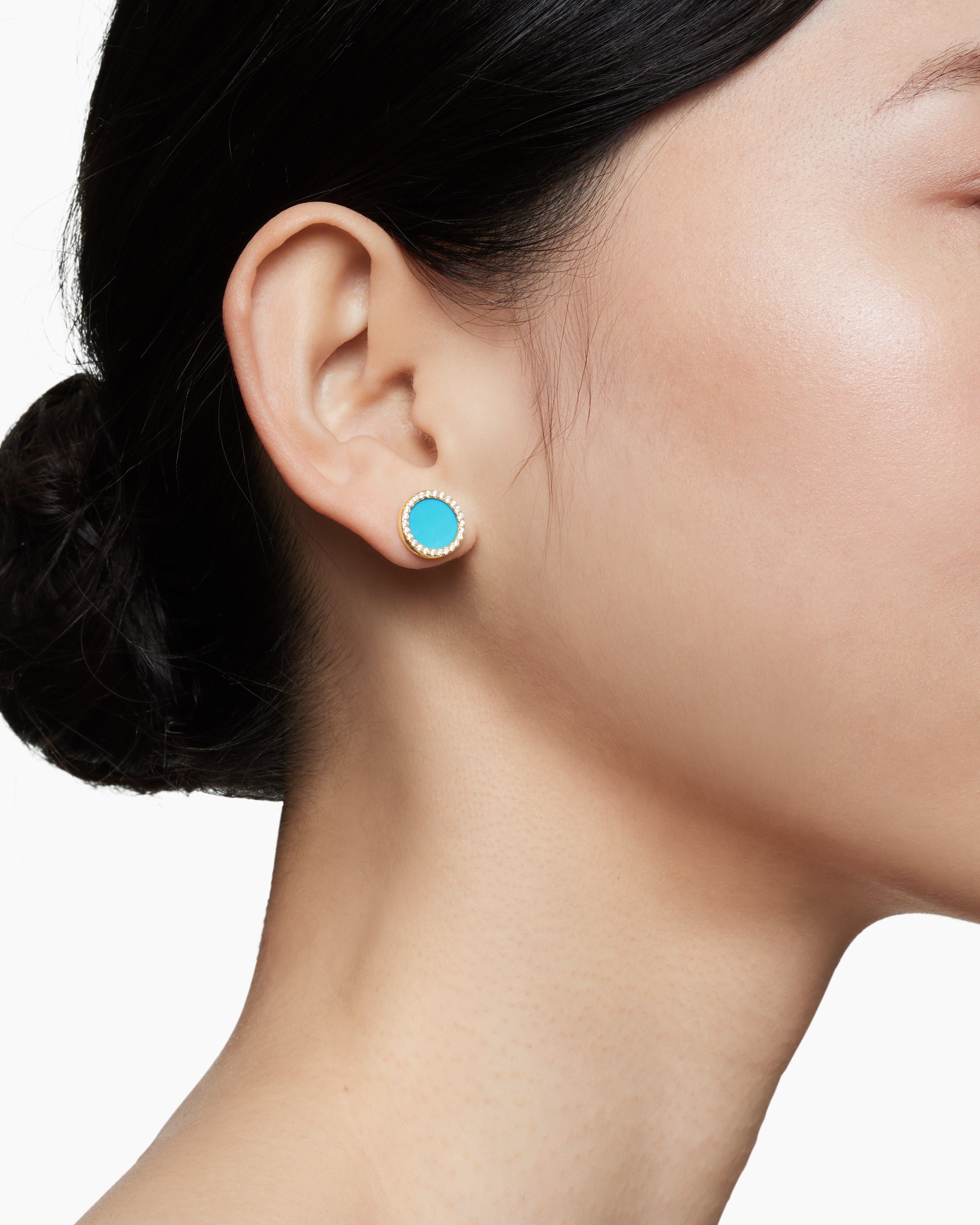 Petite DY Elements® Stud Earrings 18K Yellow Gold with Turquoise and Diamonds, 11mm