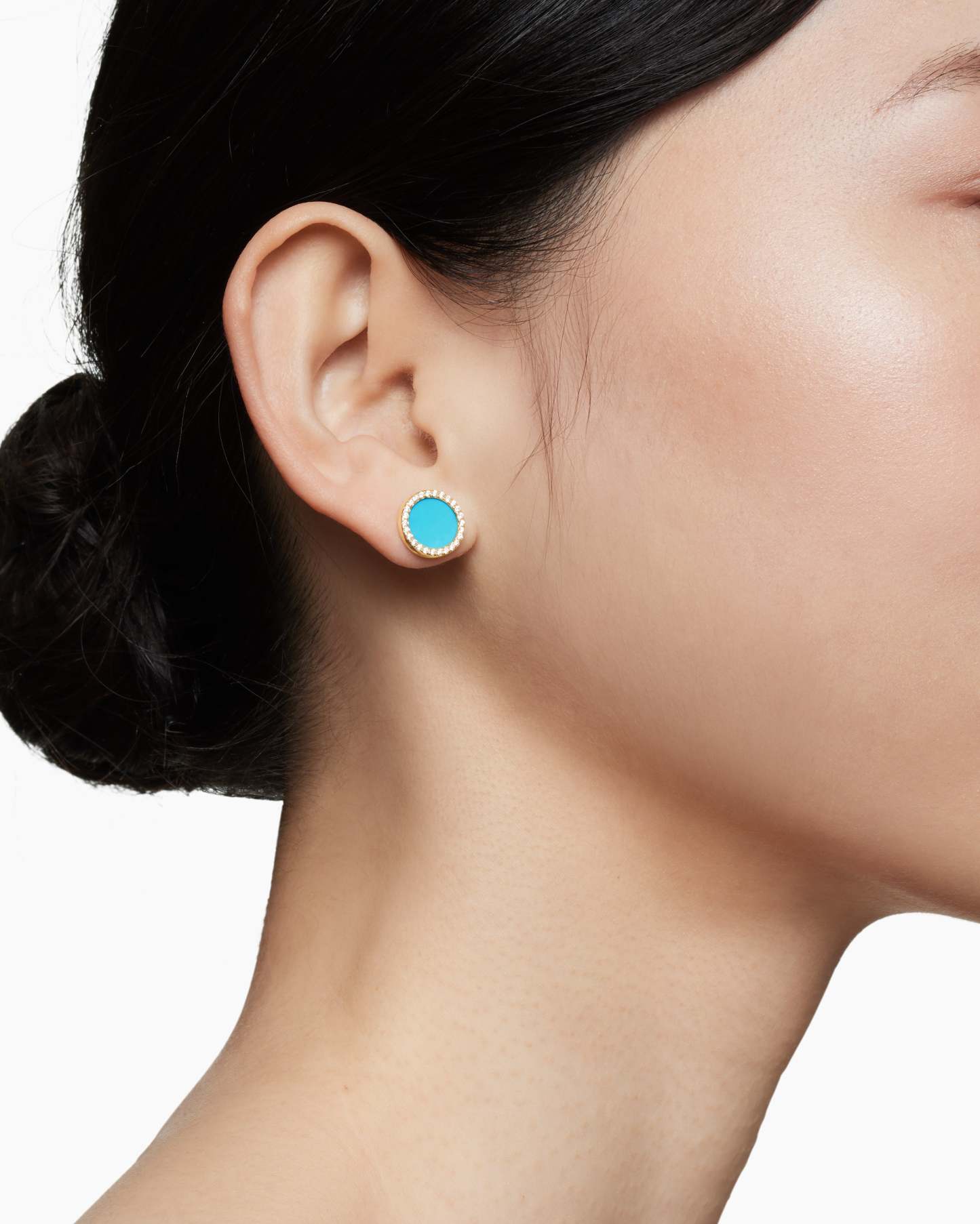 Petite DY Elements® Stud Earrings 18K Yellow Gold with Turquoise and Diamonds, 11mm