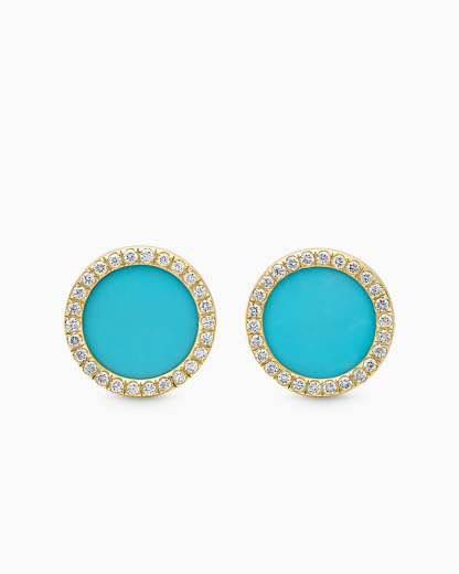 Petite DY Elements® Stud Earrings 18K Yellow Gold with Turquoise and Diamonds, 11mm