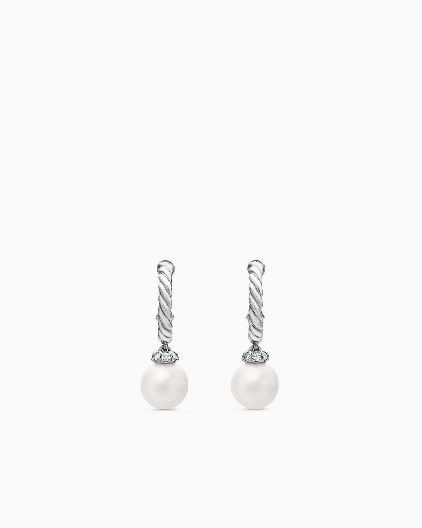 Pearl and Pavé Solari Drop Earrings Sterling Silver with Pearls and Diamonds, 18.4mm