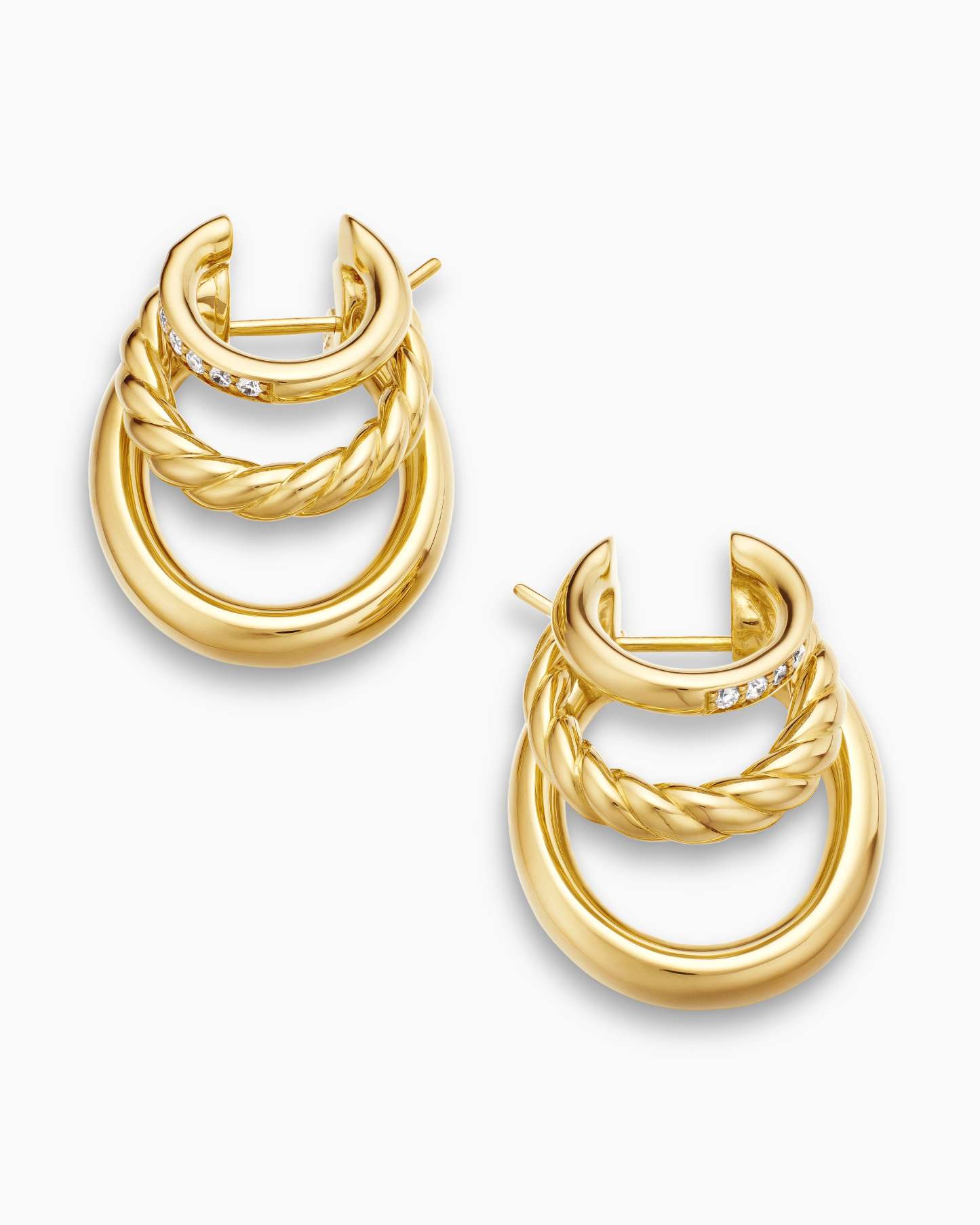 DY Mercer® Three Row Hoop Earrings 18K Yellow Gold with Diamonds, 21mm