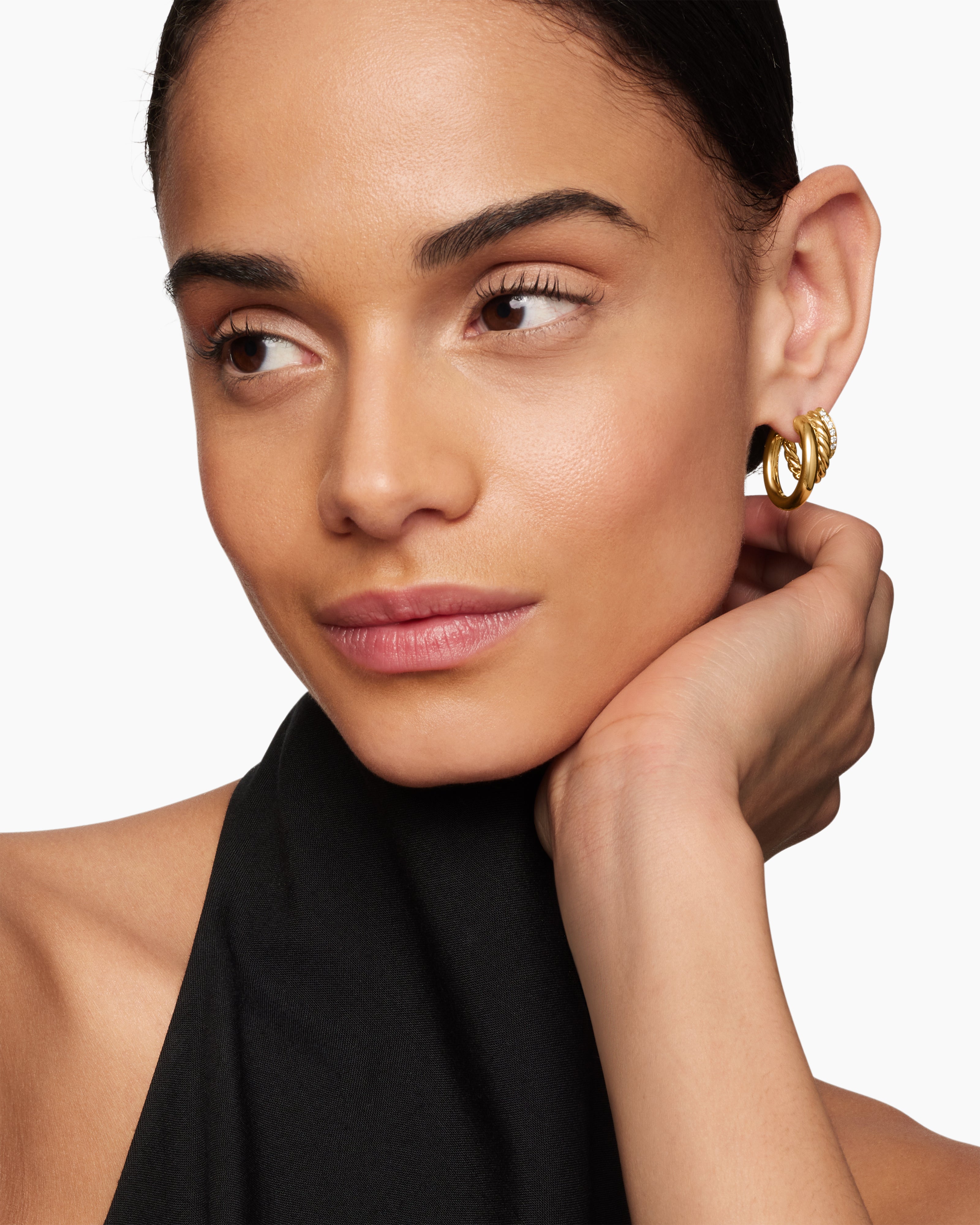 DY Mercer® Three Row Hoop Earrings 18K Yellow Gold with Diamonds, 21mm