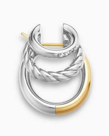 DY Mercer® Three Row Hoop Earrings Sterling Silver with 18K Yellow Gold and Diamonds, 21mm